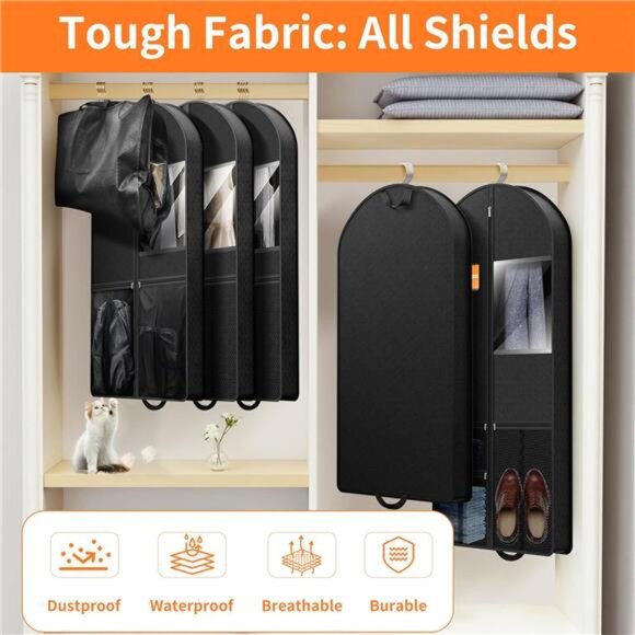 Suit Garment Clothes Travel Bag: 43 inch Lightweight Foldable Black Short - Picture 5 of 7